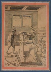 Copper Plate Printers at Work, Folio do Davis Album, Irã, datado de A.H. 1199A.D. 1784-85. de Unbekannt