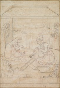 Casal tocando Chaupar em um terraço, c. 1790-1800. de Unbekannt