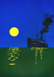 Navio de cruzeiro no mar com o sol, 1909. de Unbekannt