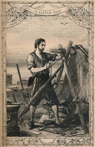 Crusoe faz uma pequena tenda com uma vela, c1870 de Unbekannt