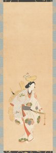 Bailarina de vestido branco, estampado com folhas coloridas..., período Edo, época Kambun, 1661-1673. de Unbekannt