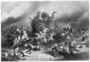 Derrota do exército Peishwas antes de Jhansi pelo general Rose, 1º de abril de 1858, c1860 de Unbekannt