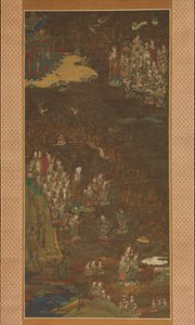 Descida e Regresso de Amida ao Paraíso Ocidental com uma mandara de Gosho da Alma do Crente, c1300. de Unbekannt