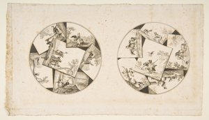 Projetos para placas Tomadas de Oudrys Illustrations para La Fontaines Fables, após 1755. de Unbekannt