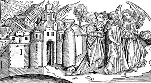 Destruição de Sodoma e Gomorra pelo terremoto, 1493 de Unbekannt
