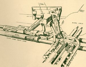 Diagrama da nova estação de metrô em Oxford Circus, 1930. de Unbekannt