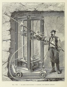 Diamond Drilling Machine projetado por Georges Leschot, pub. gravura de 1883, 1883. de Unbekannt