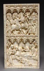 Díptico com cenas da ala direita da vida de Cristo: entrada em Jerusalém e sepultamento, c. 13 de Unbekannt