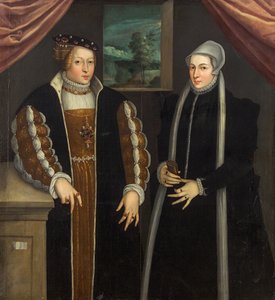 Retrato duplo Marie de Brandenburg-Kulmbach e Christina da Dinamarca, c. 1580 de Unbekannt