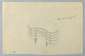 Desenho, Desenho para Mesa de Escrita em Forma de Rim A com Oito Gavetas de Unbekannt