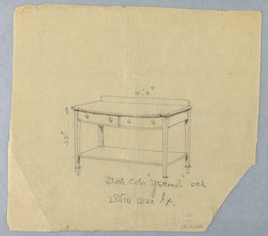 Desenho, Projeto para Mesa de Serviço com Duas Gavetas e Frente Convexa, 1900–05 de Unbekannt