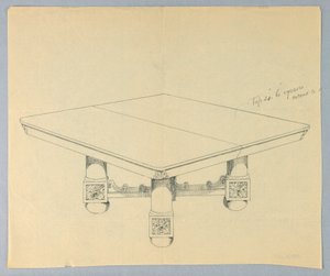 Desenho, desenho para mesa de jantar rectangular em Bun-Feet de Unbekannt