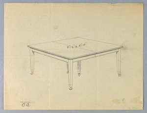 Desenho, Desenho para mesa de jantar rectangular de seis patas de Unbekannt