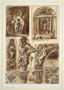 Desenho, folhas de estudos após monumentos à bolonhesa, 1811-14 de Unbekannt