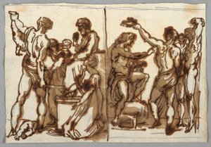 Desenho, o julgamento de Salomão; O Esfolamento de Marsyas, ca. 1820 de Unbekannt