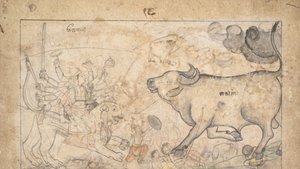 Durga confronta o Buffalo Demon Mahisha: cena do Devi Mahatmya, Ka. 1780. de Unbekannt