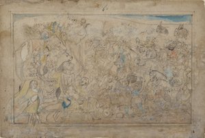 Durga, Kali, e Five Matrikas Battle the Daitya Army of the Demon Shumbha..., ca. 1780. de Unbekannt