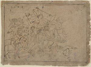Durga, Kali e as matrikas lutam contra o demônio Raktabija: cena do Devi Mahatmya, Ka. 1780. de Unbekannt