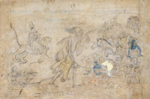 Durga e Kali se aproximam dos exércitos reunidos de Chanda e Munda..., ca. 1780. de Unbekannt
