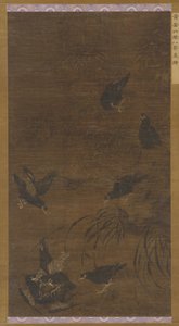 Oito pássaros Mynah com bambu e orquídeas, dinastia Ming, século XVI. de Unbekannt