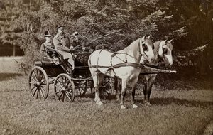 O imperador Alexandre III 1845-1894 e a imperatriz Maria Fyodorovna 1847-1928 em uma carruagem de cavalos. de Unbekannt