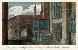 Entrada para Montague Close e parte da Igreja de São Salvador, Southwark, Londres, 1814 de Unbekannt