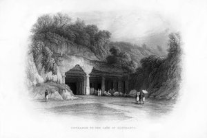 Entrada para as cavernas de Elephanta, Bombaim, Índia, século XIX de Unbekannt