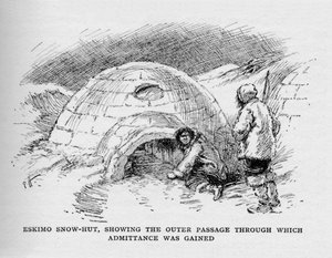Esquimó Snow-Hut, mostrando a passagem externa pela qual a admissão foi obtida, c1927, 1928 de Unbekannt
