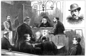Exame de John Daly, também conhecido por Denman, no tribunal da polícia de Birkenhead, 1884 de Unbekannt