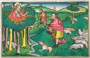 Êxodo 3:1-22 e 4:1-4: a sarça ardente e Deus armando Moisés com a vara milagrosa de Unbekannt