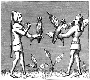 Falcoeiros vestindo seus pássaros, século XIV 1849 de Unbekannt