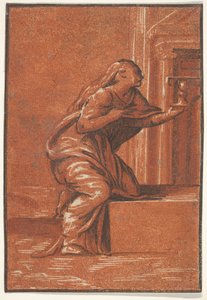 Personificação feminina de Fé que se ajoelha levantando um cálice na mão esquerda, af ..., ca. 1520-1560. de Unbekannt