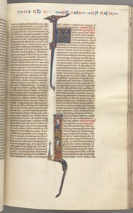 Fol. 199r, Ester, inicial historiada, duas figuras masculinas sentadas, c. 1275-1300. de Unbekannt