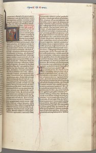 Fol. 205r, Jó, historiou o V inicial, Jó na colina, dado um brinco de ouro, c. 1275-1300. de Unbekannt