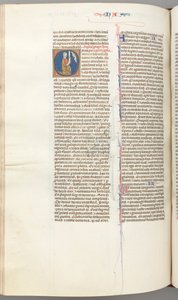 Fol. 360v, Nahum, O inicial historiado, Nahum ajoelhado com um pergaminho, busto de Deus acima, c. 1275-13 de Unbekannt
