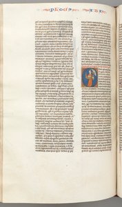 Fol. 361v, Habbakuk, O inicial historiado, Habbakuk segurando uma cesta e duas pedras ..., c. 1275-130 de Unbekannt