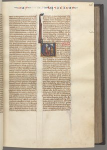 Fol. 36r, Levítico, historiada inicial V, Moisés oferecendo um cordeiro sacrificial em um altar, c. 1275-1 de Unbekannt