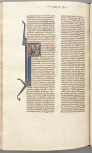 Fol. 412v, Lucas, historiada inicial F, Lucas orando em um altar, busto de Deus acima, c. 1275-1300. de Unbekannt