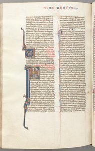 Fol. 454v, Tessalonicenses I, historiador P inicial, Paulo sentado com uma espada e um livro ..., c. 1275-13 de Unbekannt