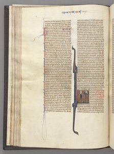 Fol. 46v, Números, inicial historiada L, Moisés com chifres, ajoelhado diante de Deus, c. 1275-1300. de Unbekannt