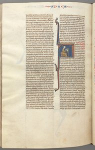 Fol. 482v, Revelações, historiada inicial A, João sentado em uma mesa escrevendo ..., c. 1275-1300. de Unbekannt