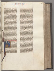 Fol. 86r, Juízes, historiador inicial R, Judá sentado com um livro conversando com Deus, c. 1275-1300. de Unbekannt