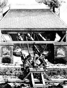 Forjar com foles acionados por uma roda de água por meio de manivelas, 1673 de Unbekannt