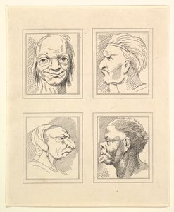 Quatro cabeças de Characaturas de Leonardo da Vinci, de Desenhos de Wincelslaus Hollar, o ..., 1786. de Unbekannt