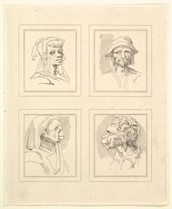 Quatro cabeças de Characaturas de Leonardo da Vinci, de Desenhos de Wincelslaus Hollar, o ..., 1786. de Unbekannt