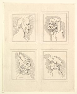 Quatro cabeças de Characaturas de Leonardo da Vinci, de Desenhos de Wincelslaus Hollar, o ..., 1786. de Unbekannt