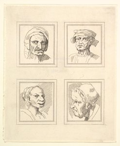 Quatro cabeças de Characaturas de Leonardo da Vinci, de Desenhos de Wincelslaus Hollar, o ..., 1786. de Unbekannt