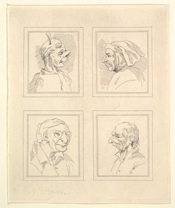 Quatro cabeças de Characaturas de Leonardo da Vinci, de Desenhos de Wincelslaus Hollar, o ..., 1786. de Unbekannt