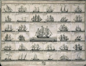 GRAVURA DOS NAVIOS DE GUERRA E NAVIOS MERCANTES QUE NAVEGARAM NO MAR MEDITERRÂNEO de Unbekannt