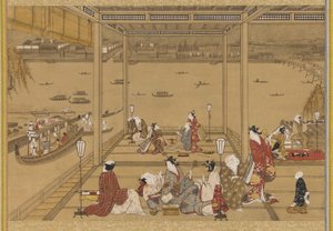 Alegria numa casa de chá ribeirinha, período Edo, século XVIII. de Unbekannt